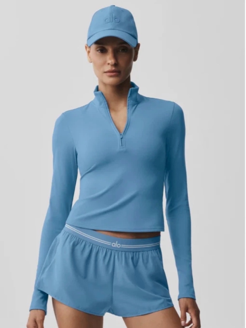 ALO Softsculpt Precision 1/4 Zip Long Sleeve California Blue sz XXS BNWT